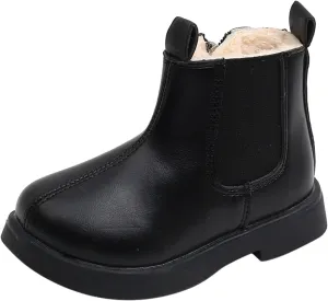 Autumn Boots for Toddler Boots Boys And Girls Waterpoor Ankle Boots Side Zipper Booties Fleece (Black, 11 Little Child)