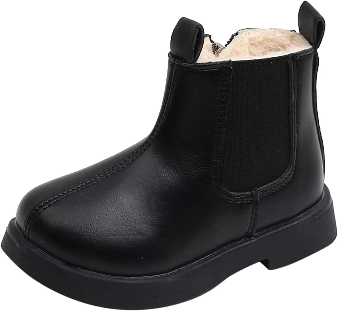 Autumn Boots for Toddler Boots Boys And Girls Waterpoor Ankle Boots Side Zipper Booties Fleece (Black, 11 Little Child)