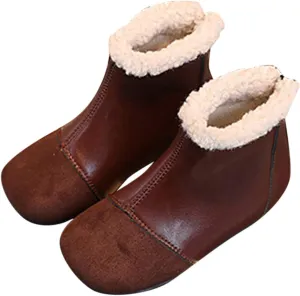 Baby Christmas Boots Fashion Winter Children Boots Boys And Girls Ankle Boots Flat Bottom Flat Heel (Brown, 8.5 Toddler)