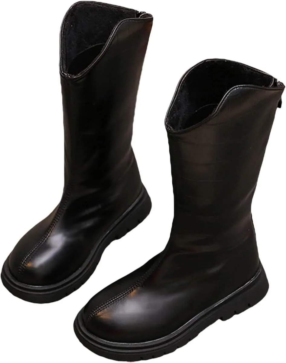 Baby Low Heel Boots Christmas Winter Girls Ankle Boots Mid Leg Solid Color Zipper Classic Shoes (Black, 11 Little Child)