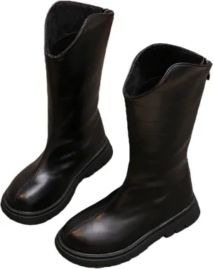Baby Low Heel Boots Christmas Winter Girls Ankle Boots Mid Leg Solid Color Zipper Classic Shoes (Black, 11 Little Child)