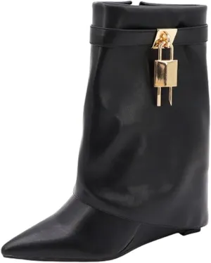 BAMBOO Women's Black Casual Wedge Mid Calf Boots