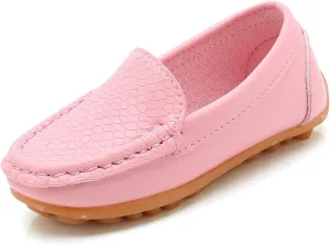 Boys Girls Leather Loafers Slip-On Texture Flat Boat Dress Soft Sole occasins School Toddler Girls Shoes Size 9