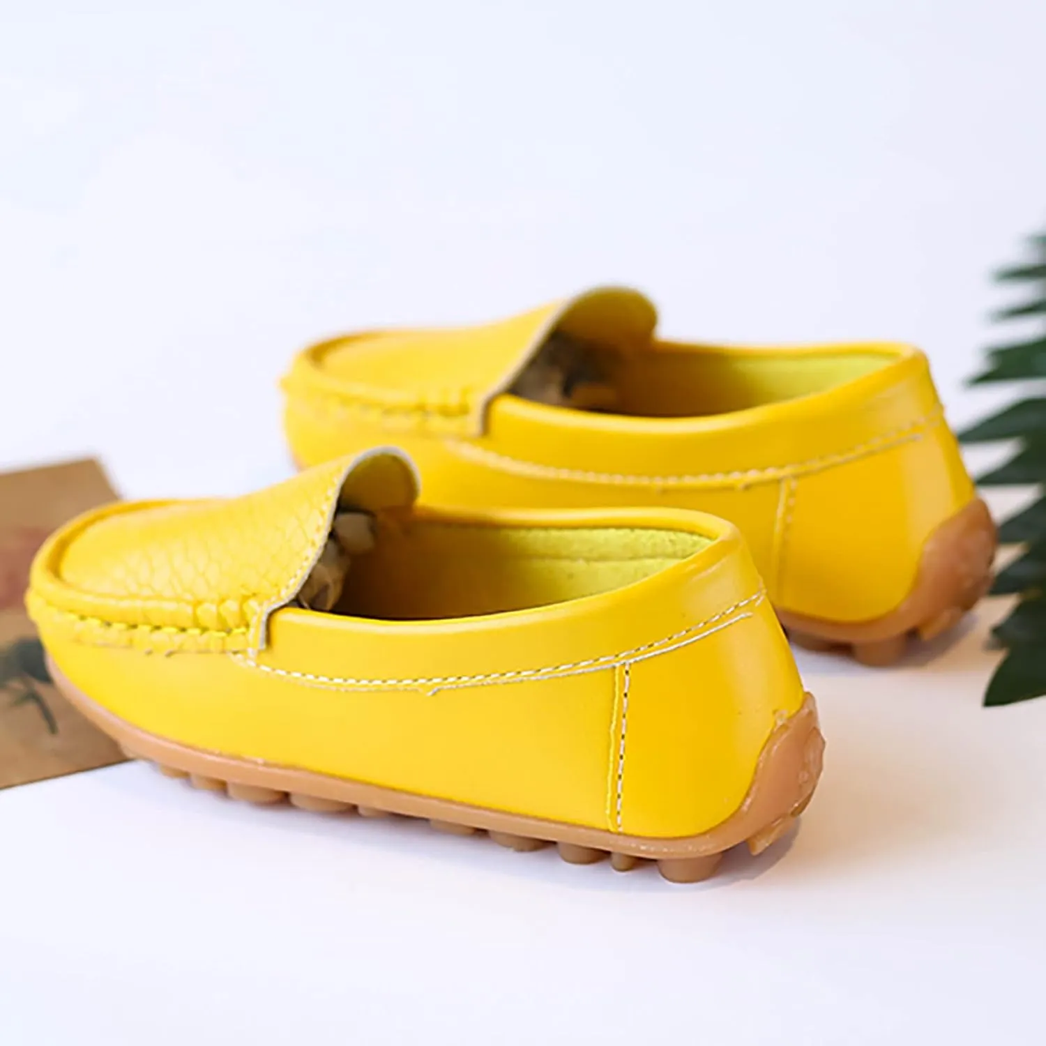Boys Girls Leather Loafers Soft Slip-On Texture Flat Boat Dress occasin Daily Casual Walking Schooling Shoes