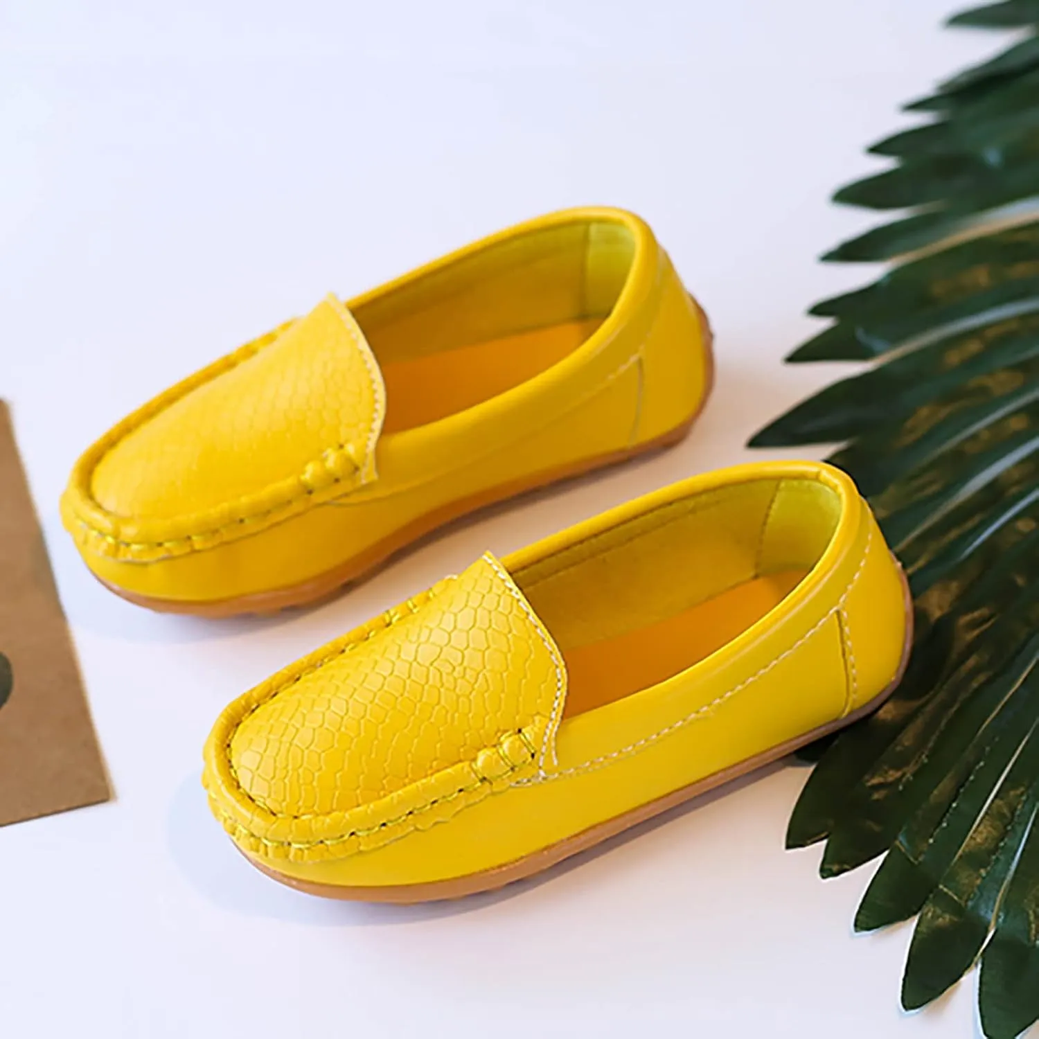Boys Girls Leather Loafers Soft Slip-On Texture Flat Boat Dress occasin Daily Casual Walking Schooling Shoes