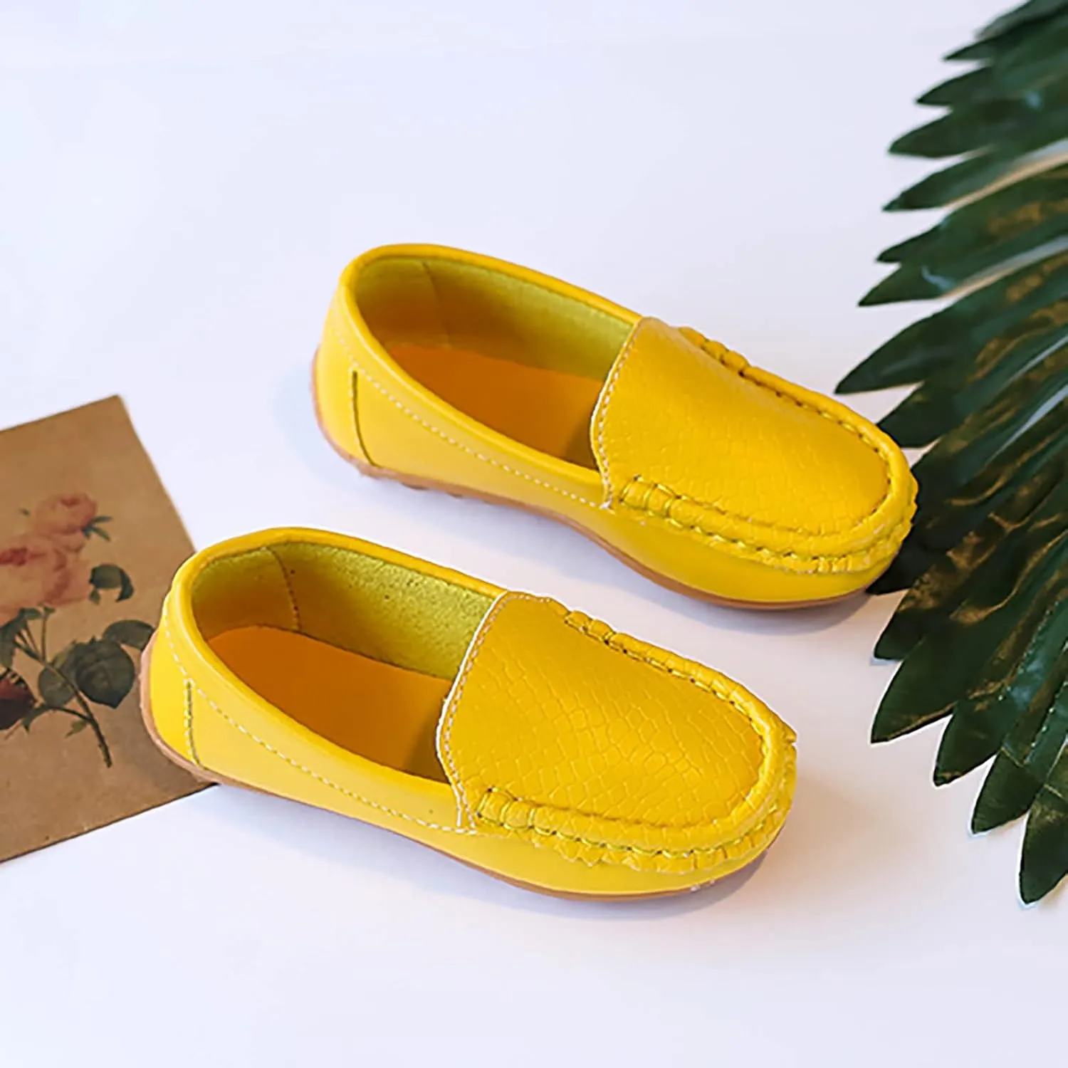 Boys Girls Leather Loafers Soft Slip-On Texture Flat Boat Dress occasin Daily Casual Walking Schooling Shoes