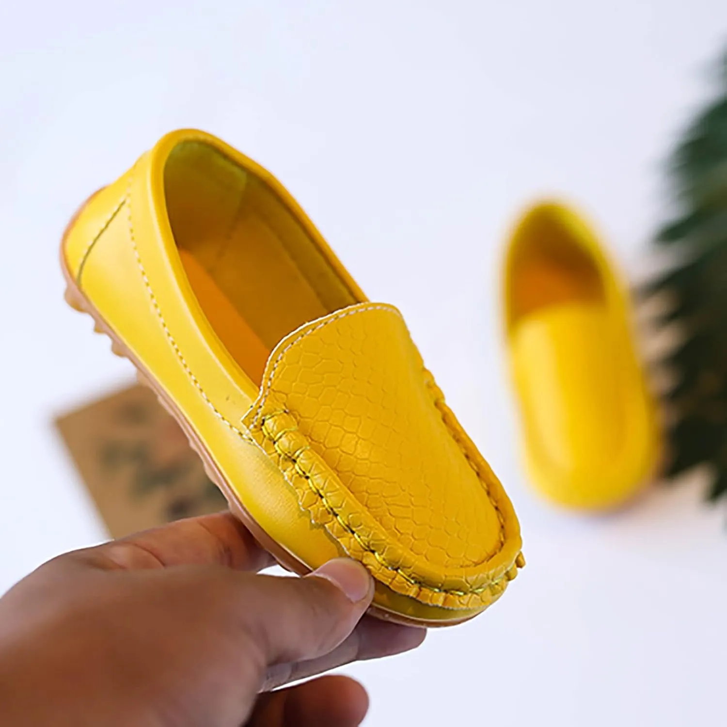 Boys Girls Leather Loafers Soft Slip-On Texture Flat Boat Dress occasin Daily Casual Walking Schooling Shoes