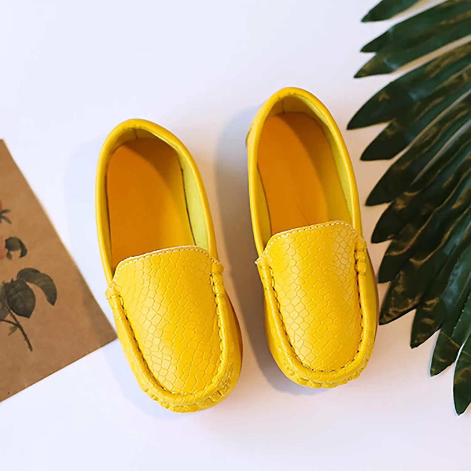 Boys Girls Leather Loafers Soft Slip-On Texture Flat Boat Dress occasin Daily Casual Walking Schooling Shoes
