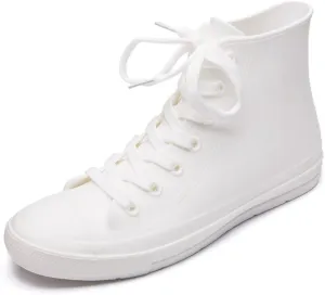 DKSUKO Women's Rain Boots Waterproof High Top Rain Shoes with Lace Up Anti-Slip Garden Shoes