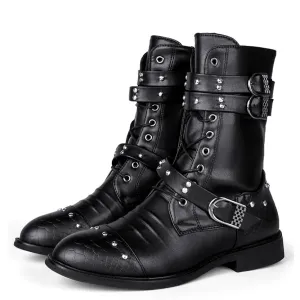 Funki Buys | Boots | Men's Leather Lace Up Buckle Strap Boots