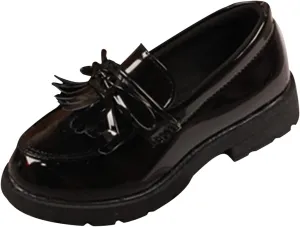 Girls Slip On Leather Loafer Tassel Bow Flats School Dress Shoes for Girls No Choirboy (Black, 25)
