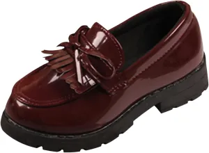 Girls Slip On Leather Loafer Tassel Bow Flats School Dress Shoes for Girls No Choirboy (Wine, 29)
