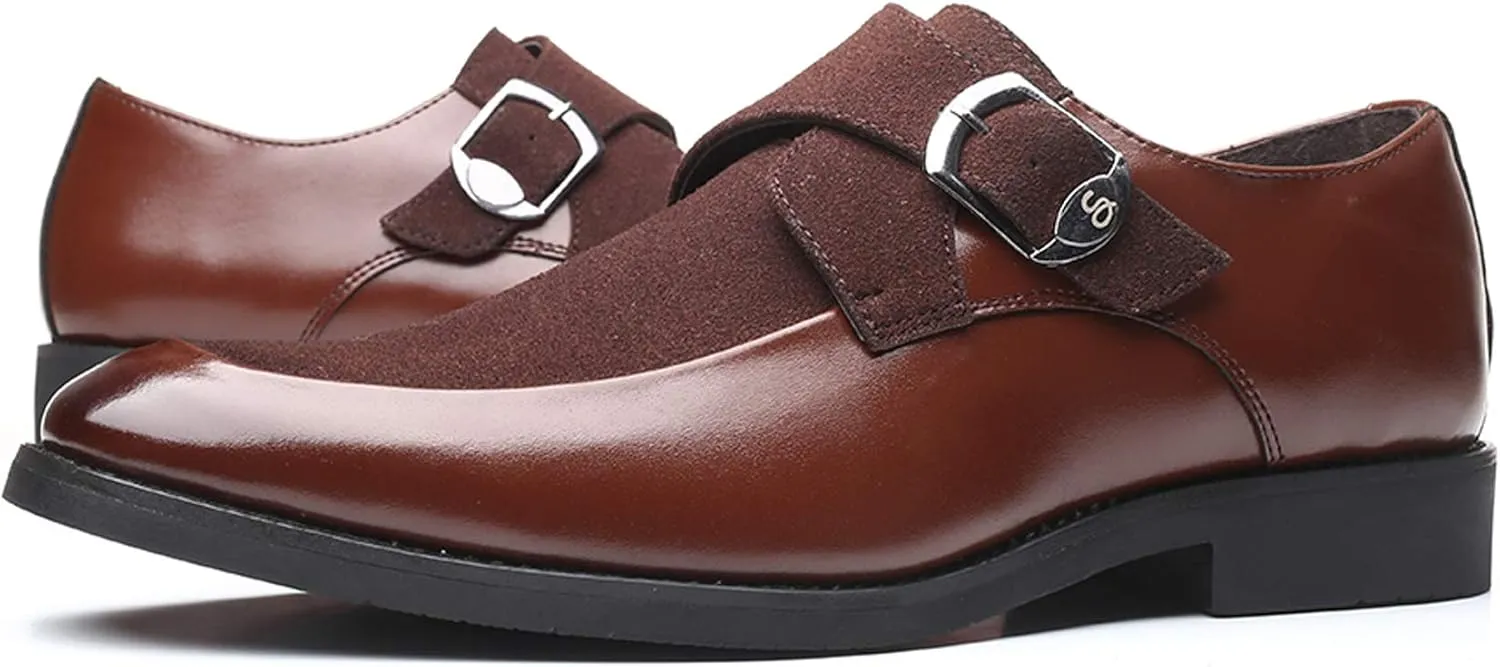Mens Monk Shoes Casual Formal Business Moccasins Slip on Loafer Dress Shoes for Men