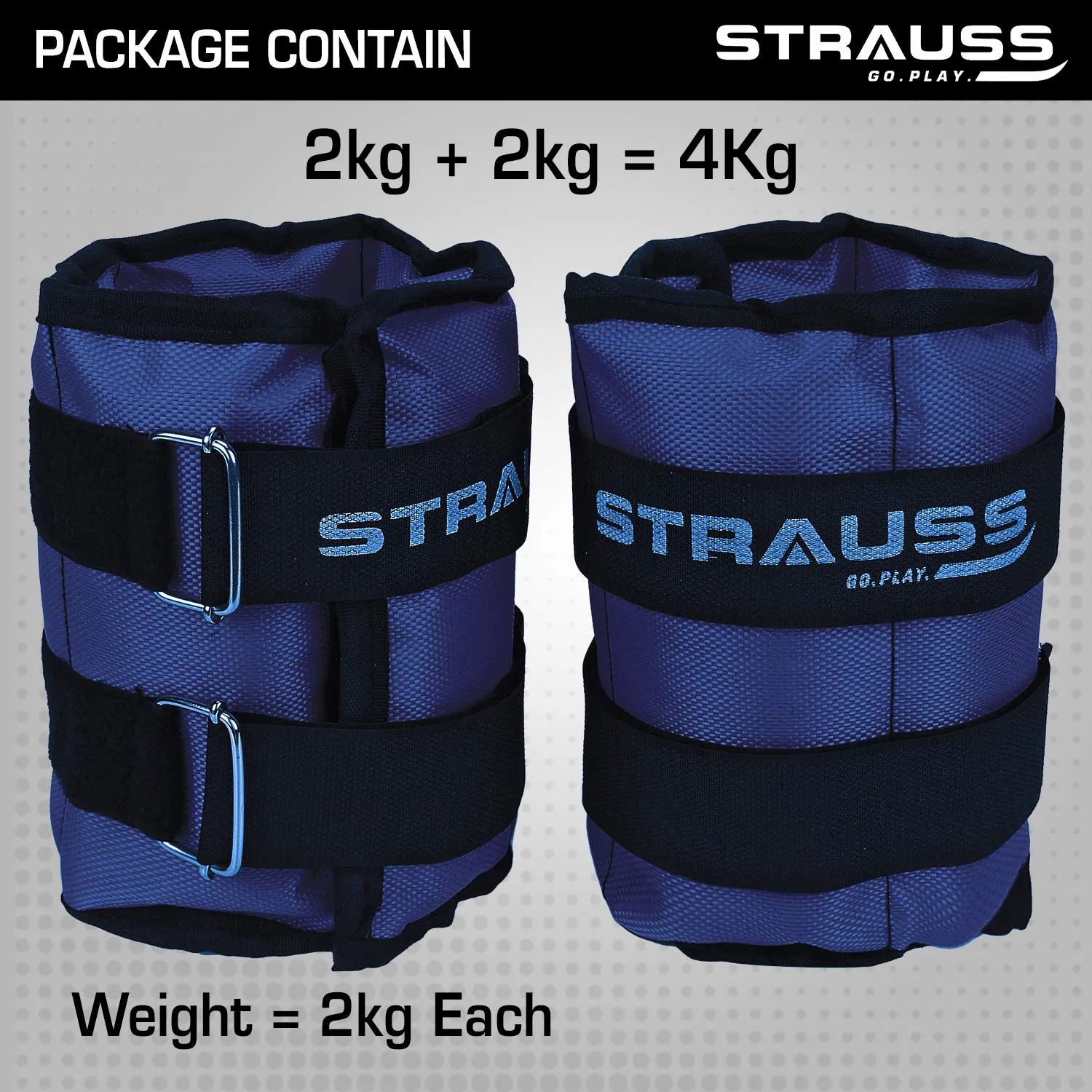 Strauss Adjustable Ankle/Wrist Weights 2 KG X 2 | Ideal for Walking, Running, Jogging, Cycling, Gym, Workout & Strength Training | Easy to Use on Ankle, Wrist, Leg, (Blue)