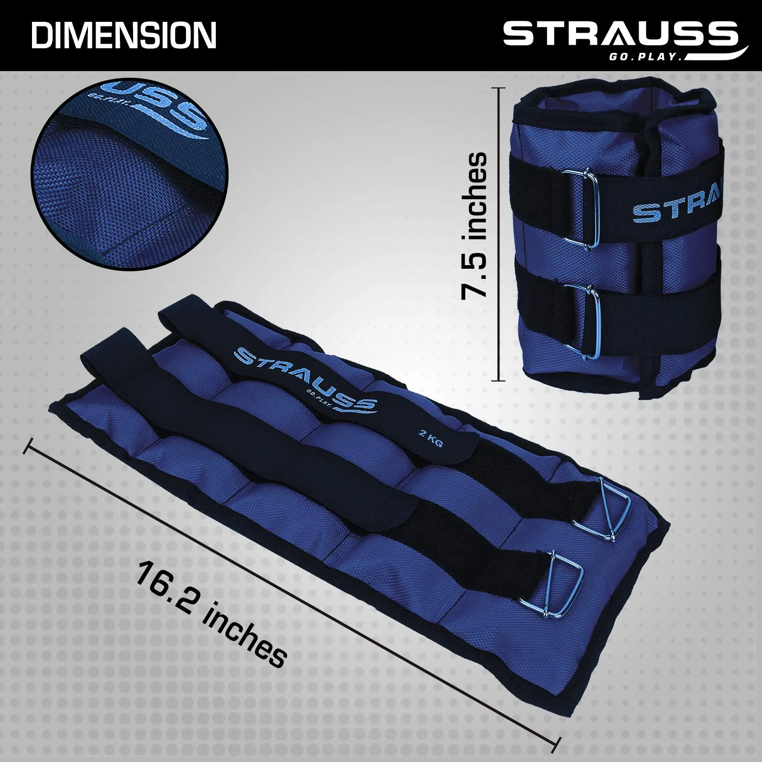 Strauss Adjustable Ankle/Wrist Weights 2 KG X 2 | Ideal for Walking, Running, Jogging, Cycling, Gym, Workout & Strength Training | Easy to Use on Ankle, Wrist, Leg, (Blue)