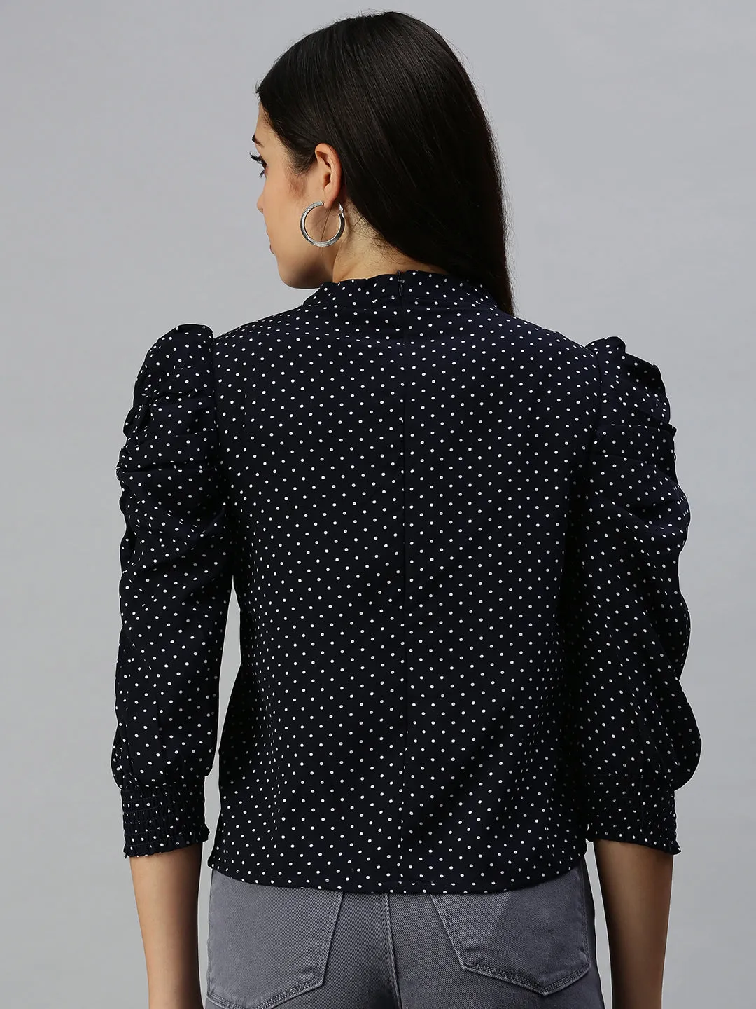 Women Navy Blue Printed Boxy Top