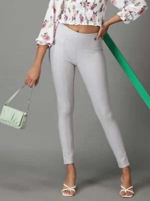 Women's Grey Solid Skinny Fit Jegging